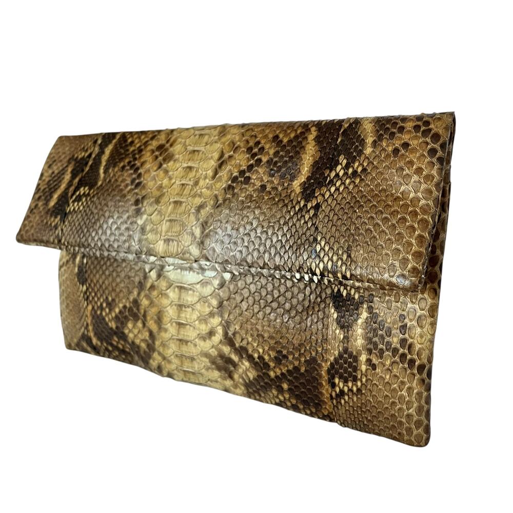 Genuine Python Snake Foldover Squeeze-Frame Clutc… - image 9